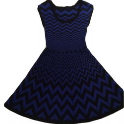 Blue black Zig Zag Fit And Flare Dress Size 38 Small