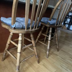 Two Wooden Swivel Chairs With Cushion 
