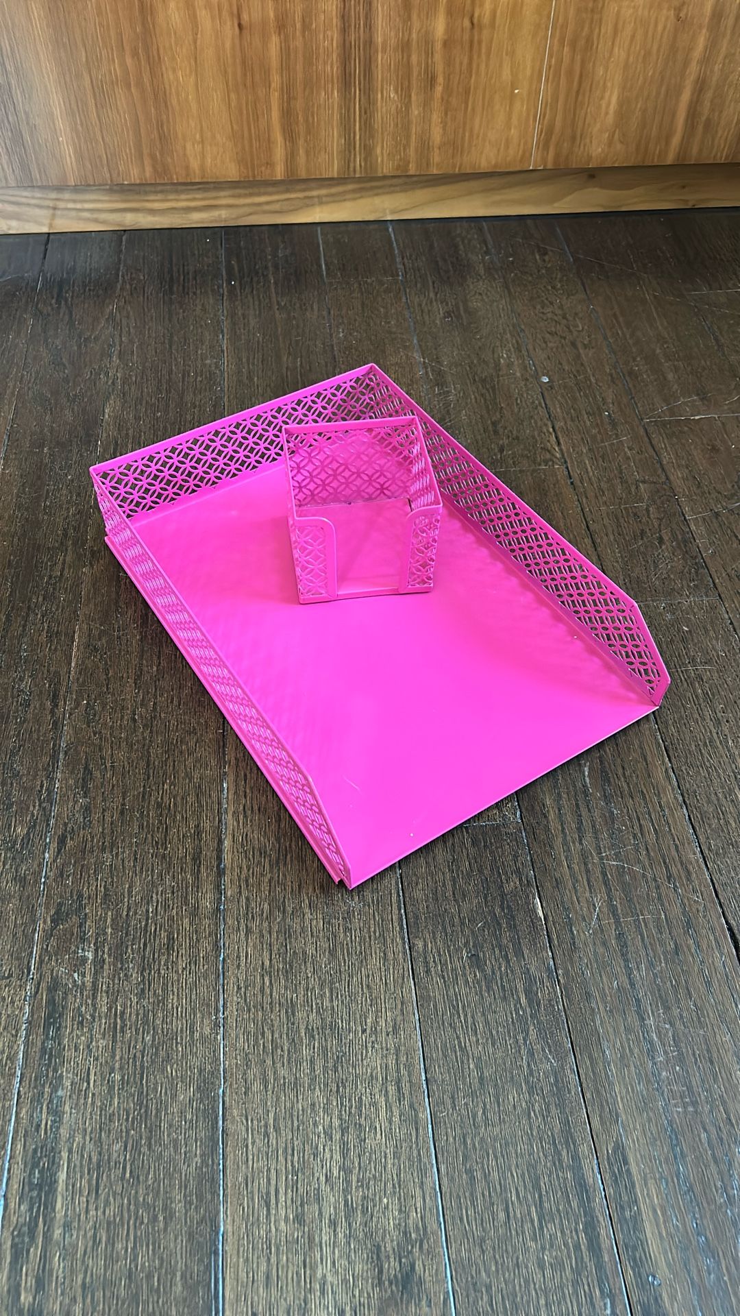 Fun, Hot Pink Desk, Organizers For Papers And Post It Notes