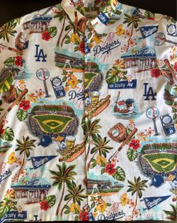Men’s Reyn Spooner White Dodgers Scenic Camp XL Shirt $80