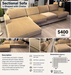 Large L-Shaped Sectional Sofa with Chaise – Very Comfortable