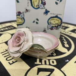 Blue Sky Vintage 2004 Ceramic Rose Tea Light Holder Signed Heather Goldmine