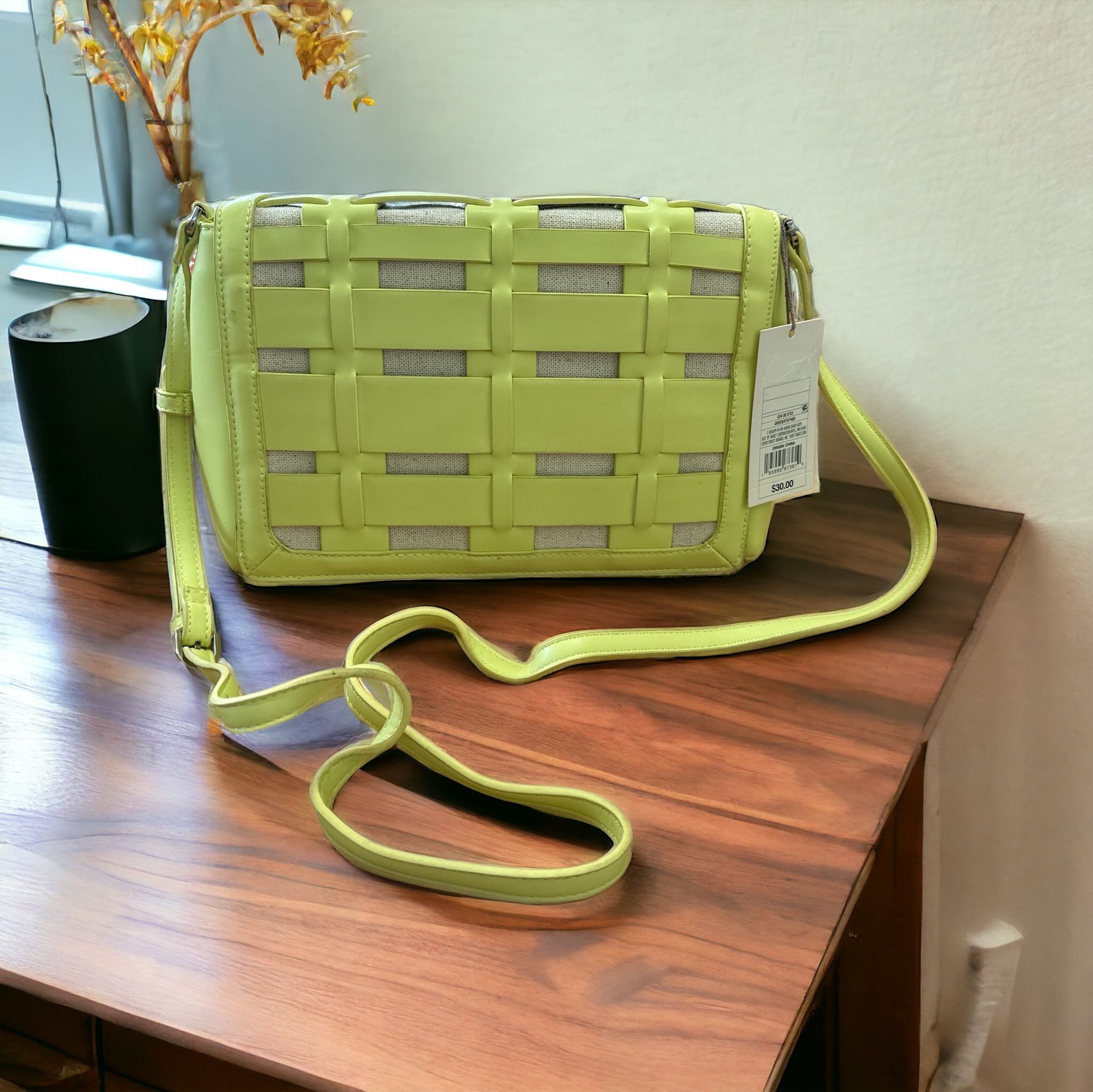 A New Day Basket Weaved Lime Green Crossbody/Shoulder / Crossbody Bag