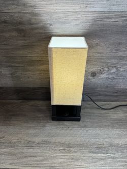 Light Fixture Table Tabletop Lamp With USB Outlet - Black Metal / Beige Shade