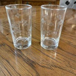 2 Like New Matching Libby Symphony Mid Century Clear Etched High Ball Tumbler Glasses 
