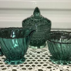 Vintage Green Glass 5 Piece Set