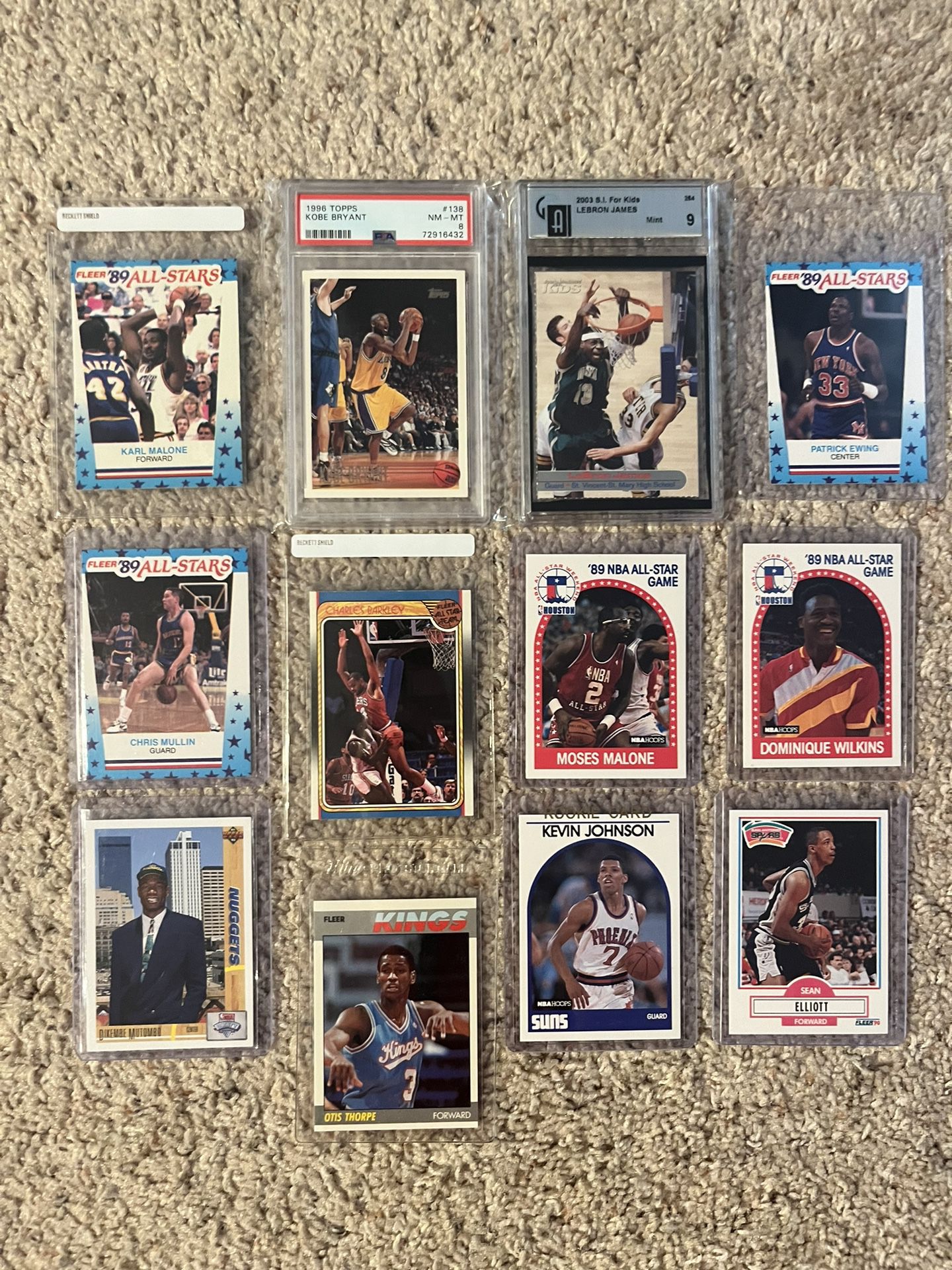 Kobe Bryant, Lebron James Rookies Graded 9, Other HOF Basketball Cards from 80’s