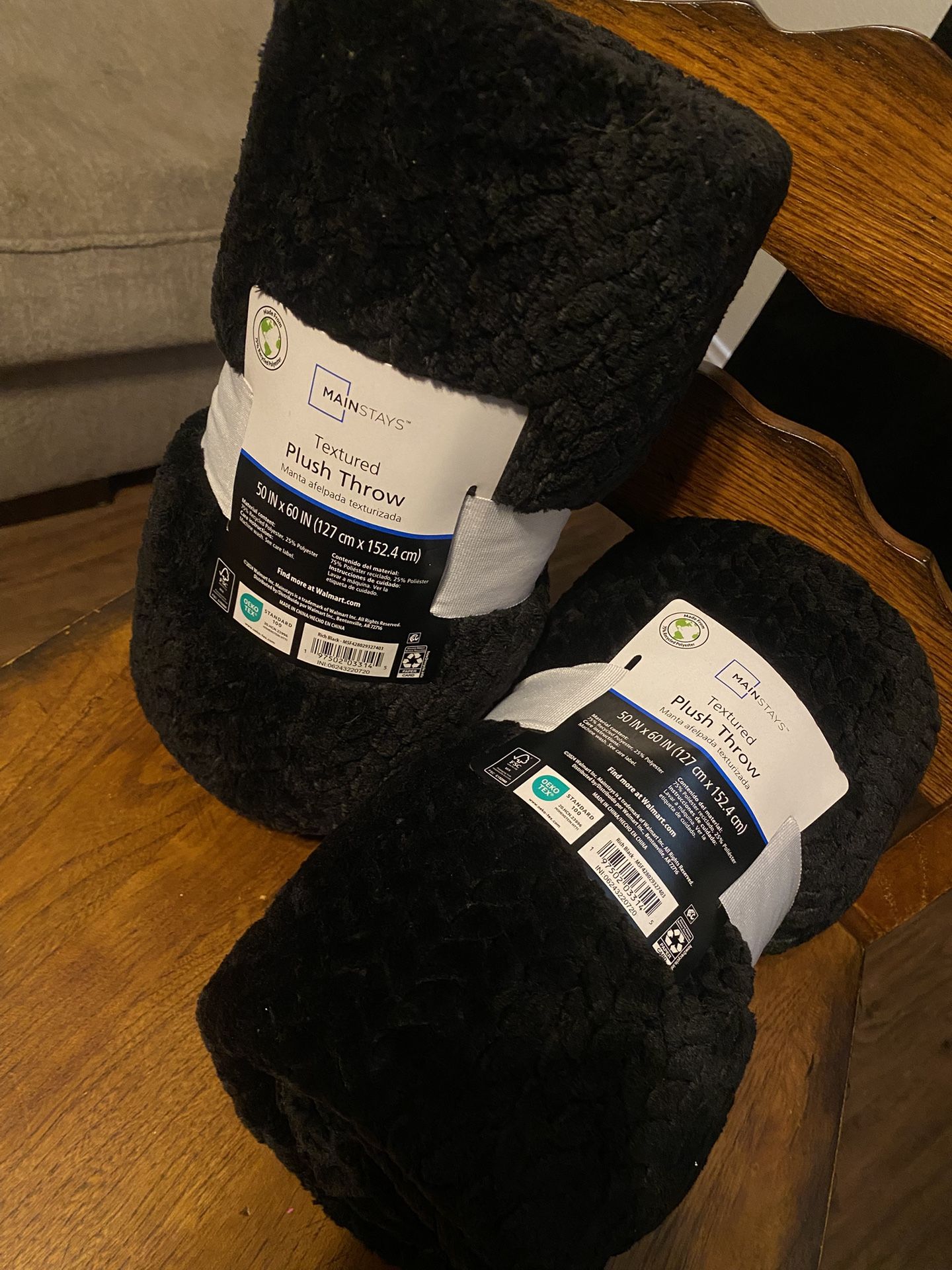 Black Plush Throw Blankets Size 50/60 Asking 15$ For Both