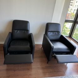 Two Black Leather Recliner Chairs 