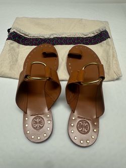 Tory Burch Tan Leather Slide Sandals