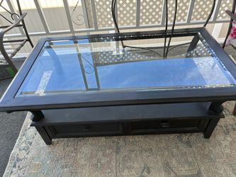 Solid Wooden Gun Metal Black With Glass Top