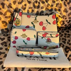 Cherry white coach purse and wallet set