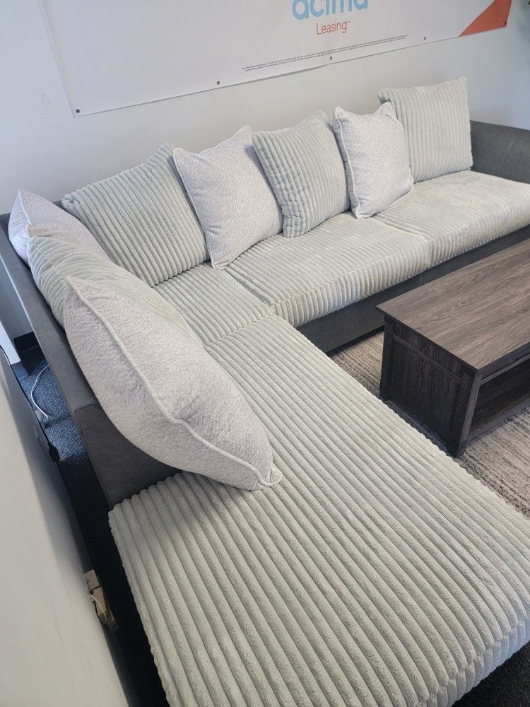 New Plush White And Gray Sectional
