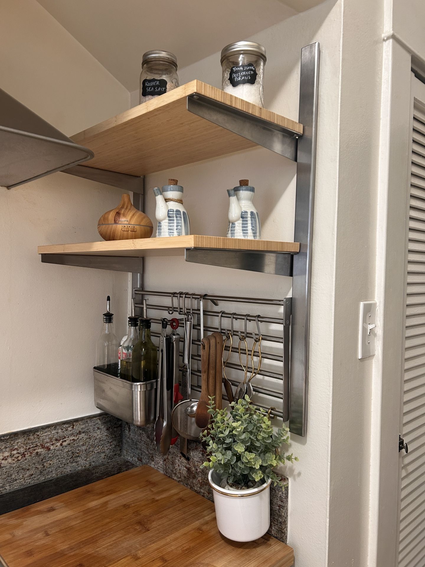 Kitchen Shelf Organizer Adjustable Height Wood And Metal With Accessories