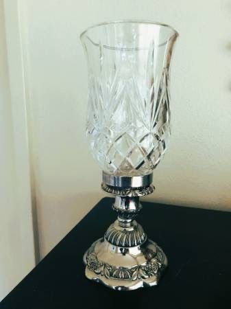 Vintage Godinger Silverplate Candle Holder with Heavy Crystal Globe