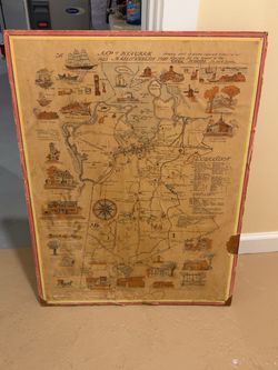 Vintage Hingham Massachusetts 1927 Illustrated Historical Map, 22” x 29”