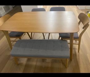 Dining table 4 chairs and bench