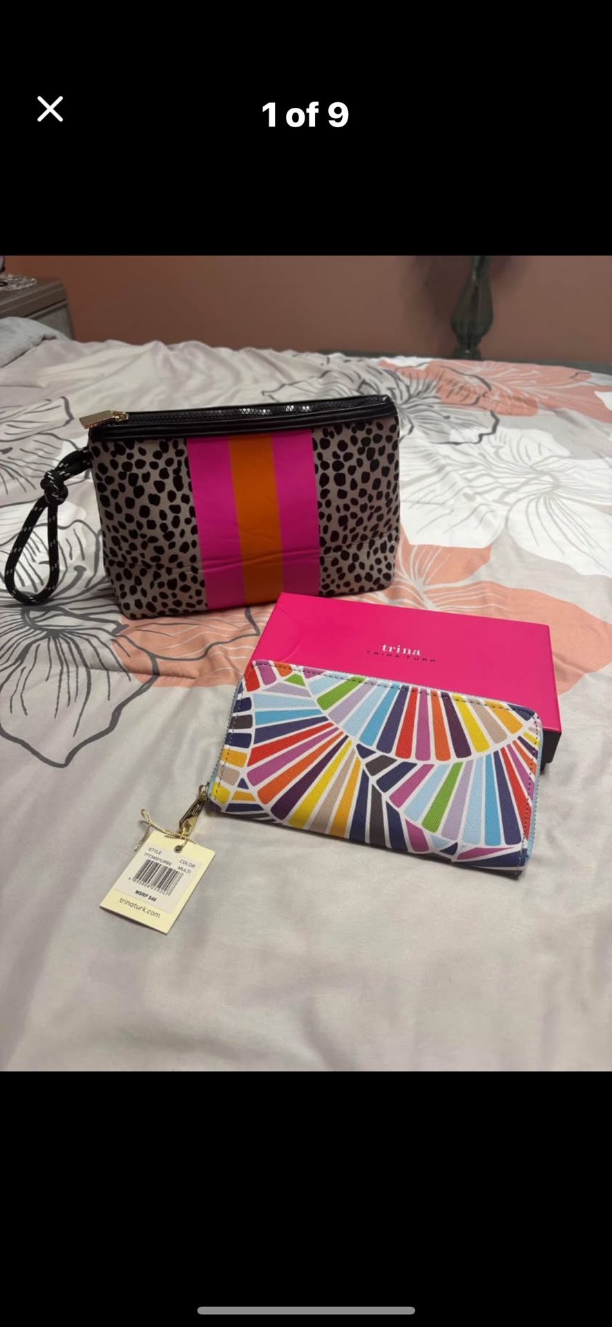 NEW WITH BOX Trina Turk Colorful Striped Wallet & NEW Large MakUp Bag—Prices Below
