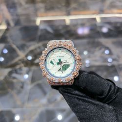 💎 VVS Moissanite Iced-Out Rose Gold Cross G-Shock Watch | White Dial Custom Timepiece