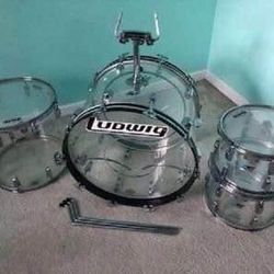 VINTAGE Ludwig '70s VISTALITE CLEAR 4 Piece Drum Set NICE!