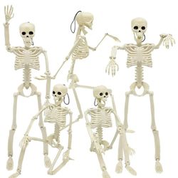 
5 Packs Halloween Skeleton Decorations, 16" Halloween Full Body Mini Skeleton with Movable Posable Joints, Spooky Plastic Skeleton for Yard Garden La