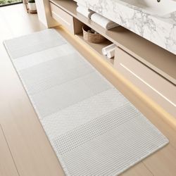  Waffle Bath-Mat, Super Absorbent Bath Mats for Bathroom, Boho Bathroom Rugs Non Slip Washable, Ultra Soft Bathroom-Mat with Tassels Bath Rugs f