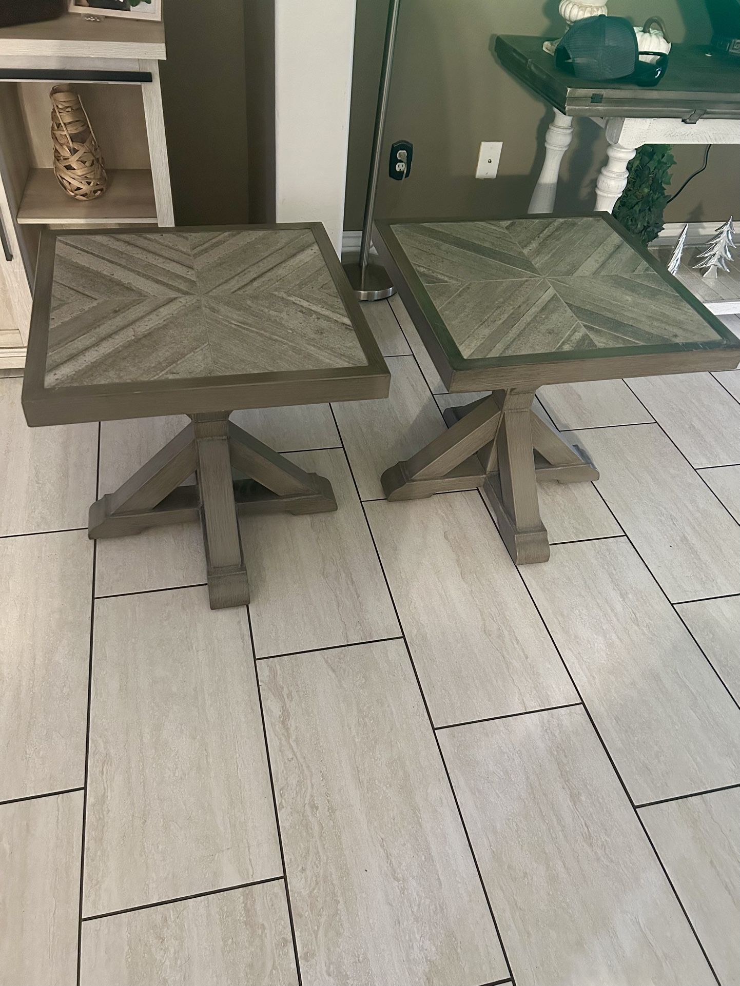 Ashley  pair squere end tables grey color