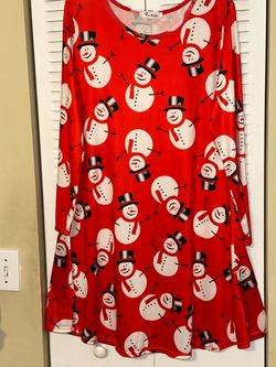 Women’s Red Snowman Print Long Sleeve Dress / Loungewear Nightshirt - Size Large