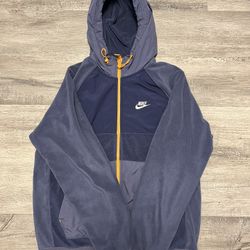 Mens Nike Polar Fleece Full Zip Hoodie Jacket Midnight Navy Orange Sz Small