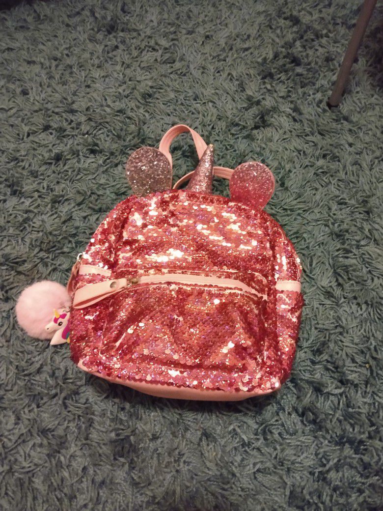 Glittery Pink Mini Backpack. Unicorn. 