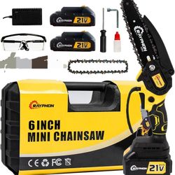 Mini Chainsaw 6-inch Cordless, Battery Powered Easy to Use Handheld with 2 Batteries 21V 2.0Ah, brand new