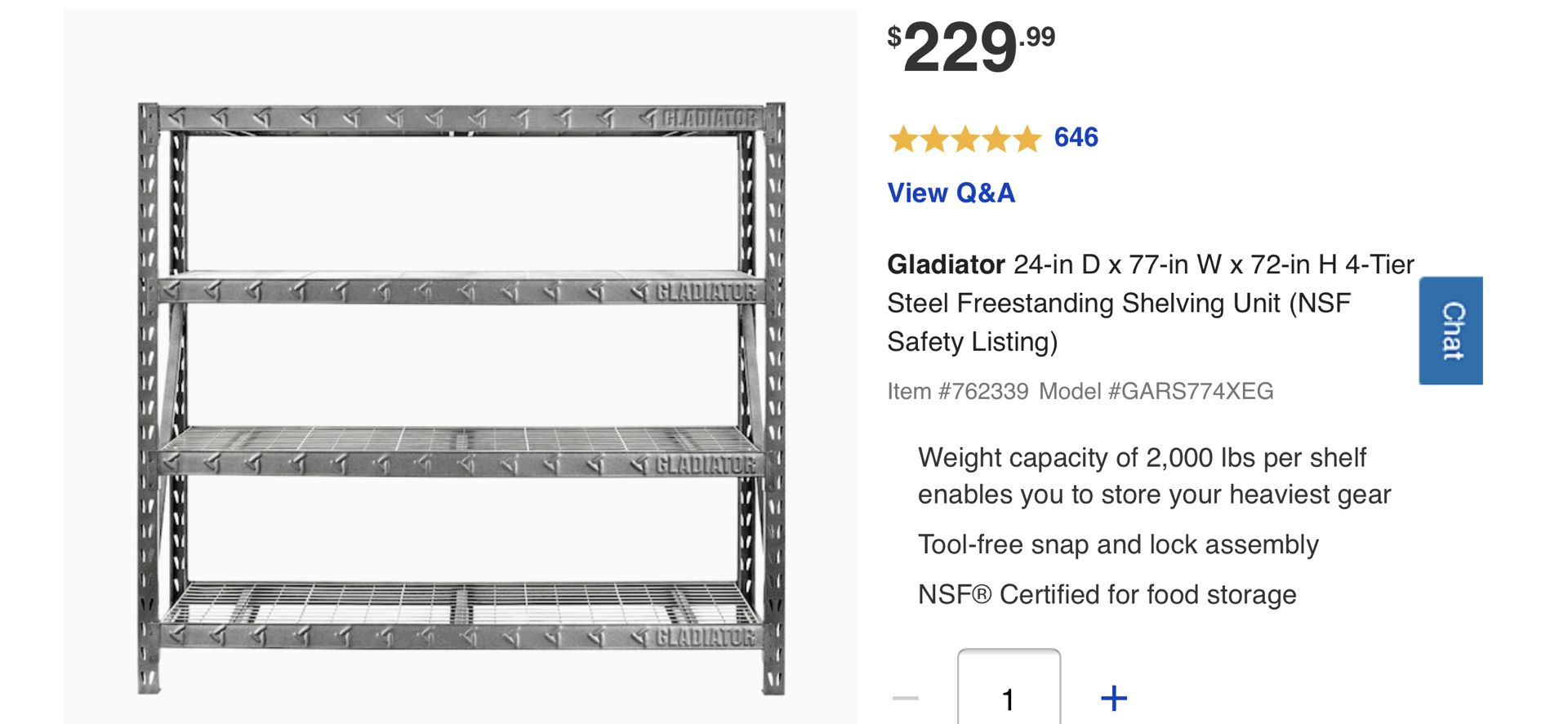 Gladiator storage shelves