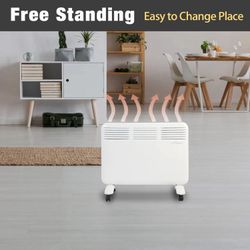 Electric Space Heater for Indoor Use, 1000W Freestanding Convection Panel Heater with Adjustable Thermostat, Portable Wall Heater for Bedroom, Bathroo