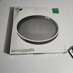 New Servappetit 21" White Rim Lacquer Serving Tray Gray With Handles
