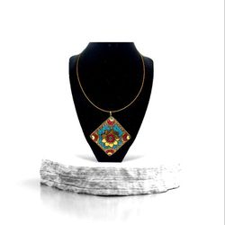Tibetan Ethnic Gemstone Pendant Necklace 