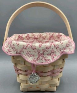Longaberger Hope Basket with Pink Floral Liner and Charm