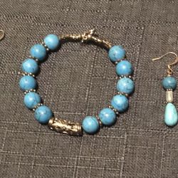 Genuine turquoise bracelet and earring set