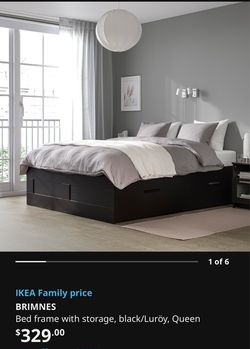 Black IKEA Queen Bed Frame with storage