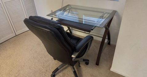 43x24x30  Black Executive Office Chair + Glass Top Computer Desk