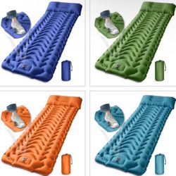 Camping Sleeping Pad, Extra Thickness 4 Inch Inflatable Sleeping Mat with Pillow Built-in Pump, Compact Ultralight Waterproof Camping Air Mattress for