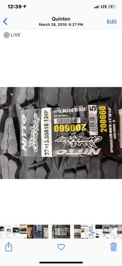 2 Nitto mud grapplers 37x13.50r18 brand new never mounted. ONLY HAVE 2 $400
