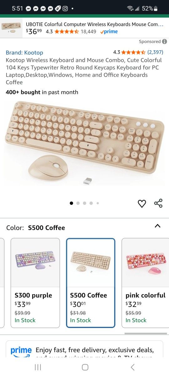 Kootop Wireless Keyboard and Mouse Combo Each $15 Or 2 For $20