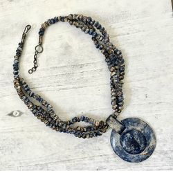 Blue Sodalite Beaded Pendant Necklace 