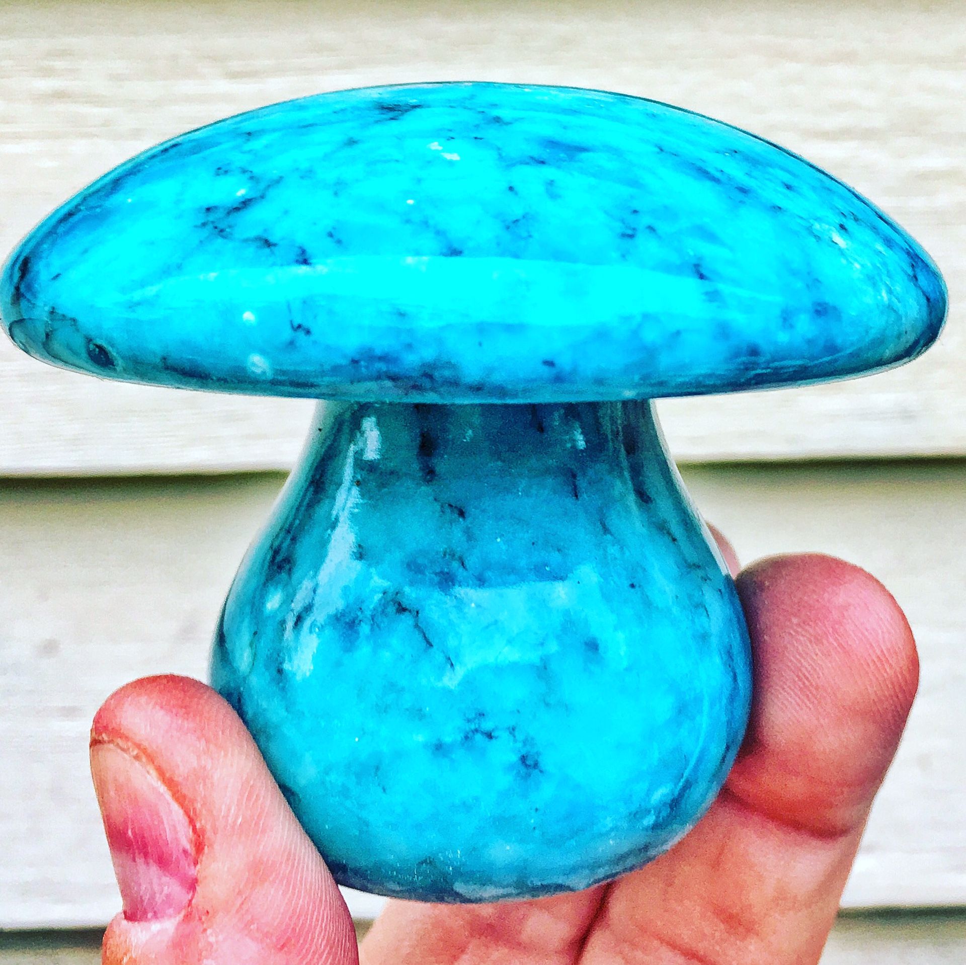 1960s Italian dyed blue marble mushroom figurine paperweight w label