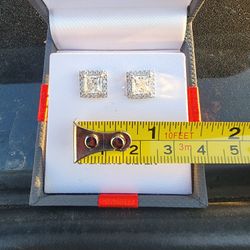 Princess Cut Moissanite Halo Stud Earrings