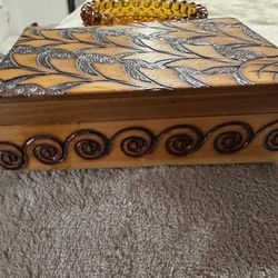 Vintage Hand Carved Wooden Cigarette/trinket Box 