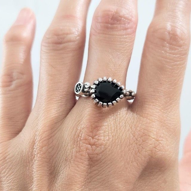 925 sterling Silver women's ladies black stone cuff ring Gift