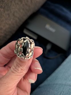 Vintage Mt Rushmore sterling silver Black Hills gold  with onyx ring