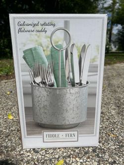 Galvanized Rotating Flatware Caddy