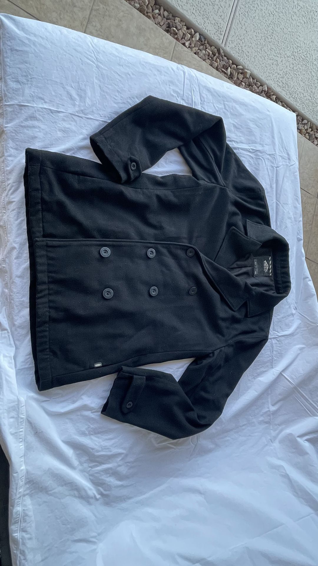 Men's XL Vans Off The Wall Double-Breasted Peacoat Pea Coat Military Gray wool